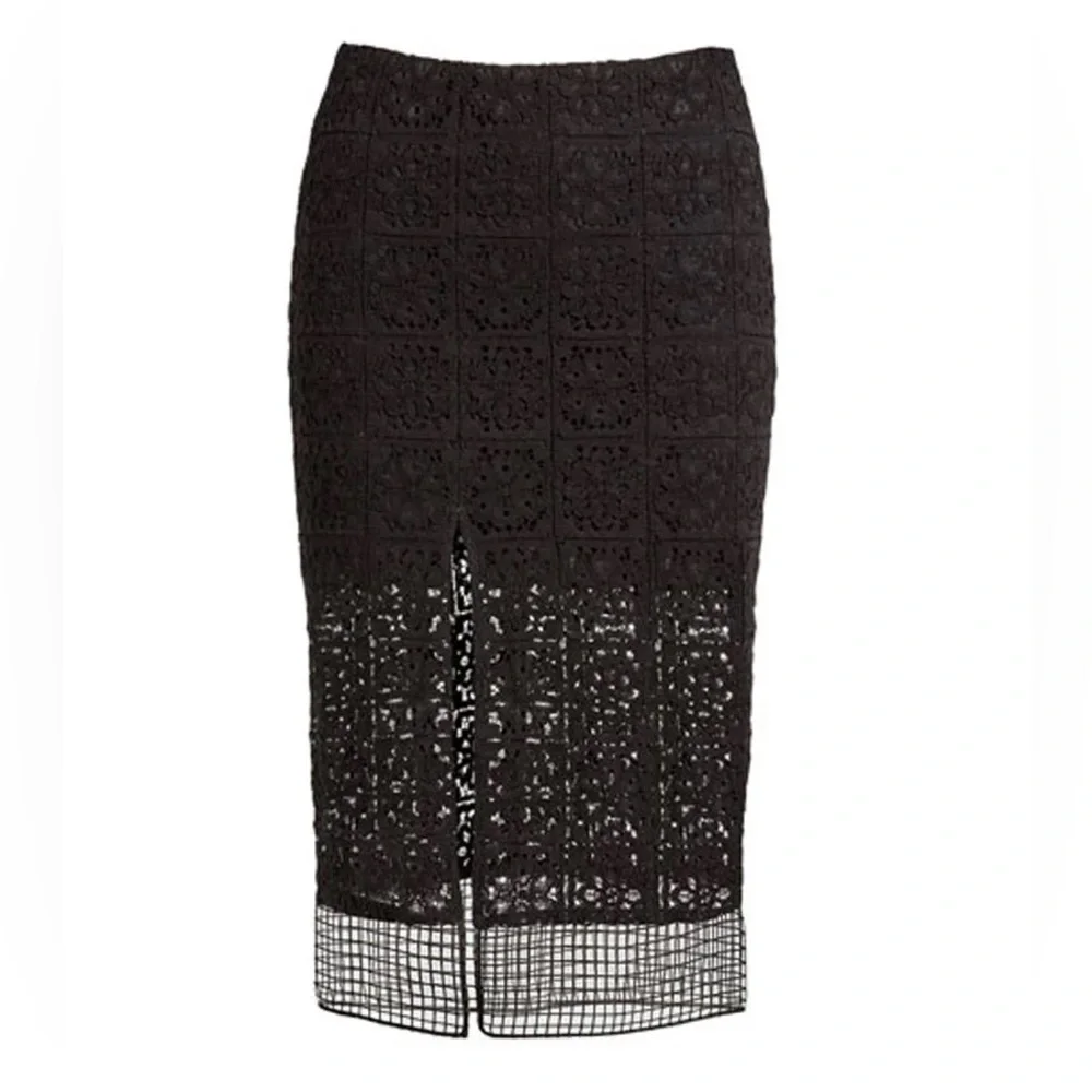 ALEXIS OLI SKIRT W/SLIT IN BLACK ORGANZA LACE EMBROIDERY SZ L - Picture 4 of 9